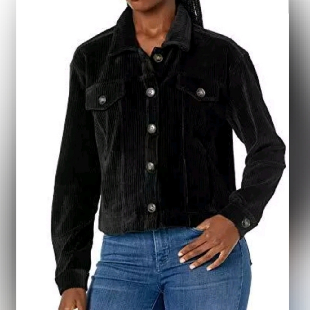 TRIBAL 'Hazel' black fine wale corduroy cropped jacket size medium